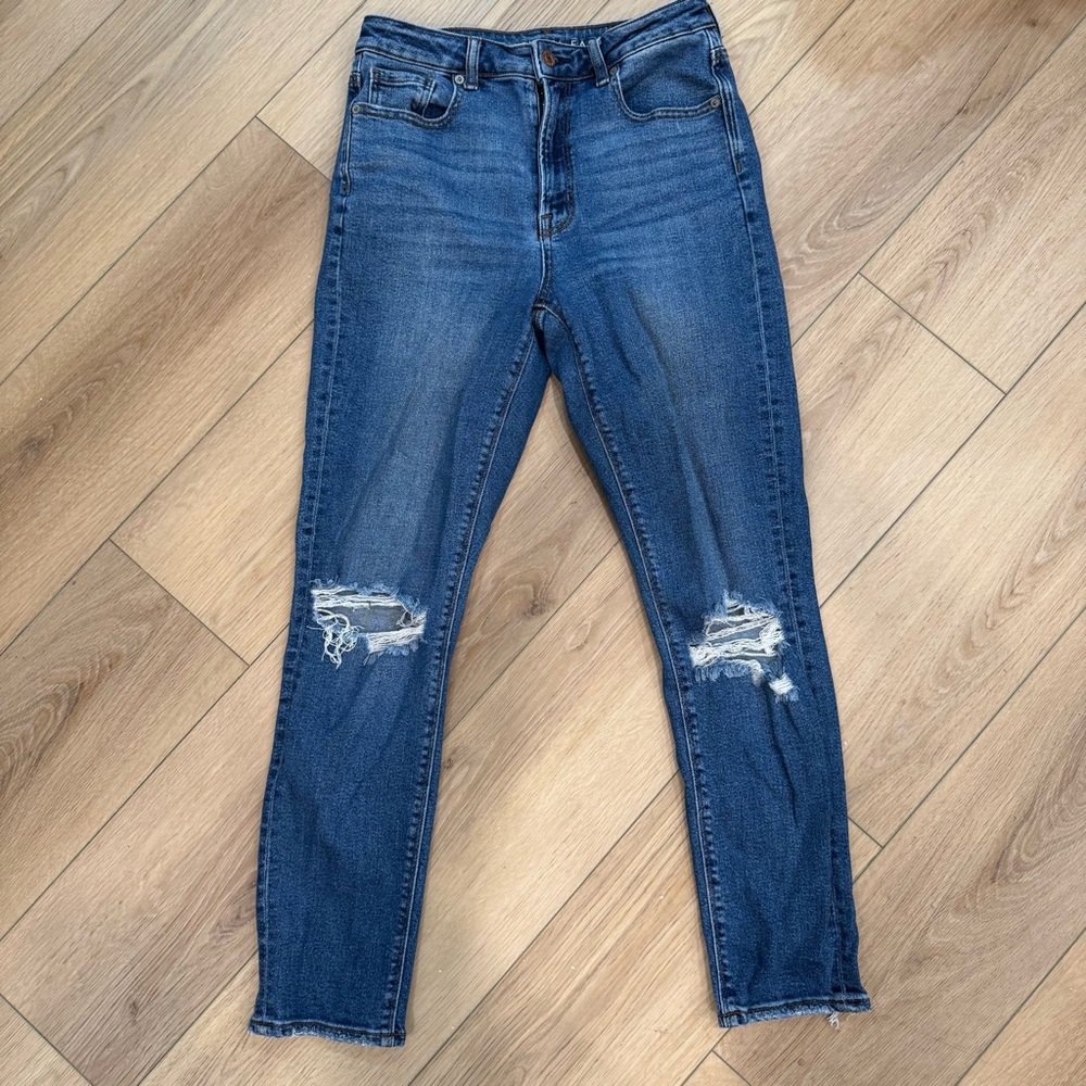 American Eagle Outfitters Blue Distressed Straight Leg Jeans